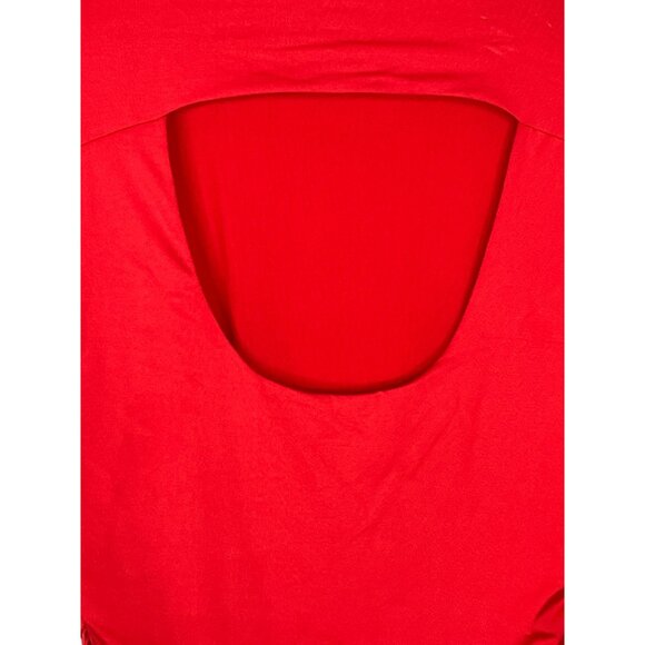 Sofia Vergara Red Ruched Midi Dress Large Sleeveless Stretch Bodycon Party - Picture 6 of 10